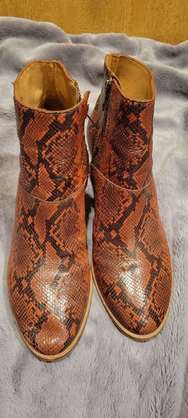 Madewell Rosie Ankle Boots Womens 10 Snake Embossed Leather Brown Western Y2K